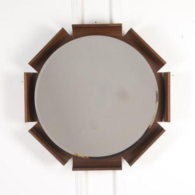 Round Mid Century Modern Wooden Mirror