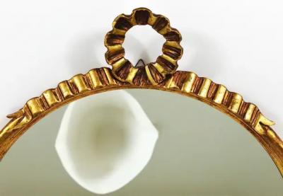 Round Midcentury Gilt Wood Wall Mirror C Allodi G Subelli Italy 1950s