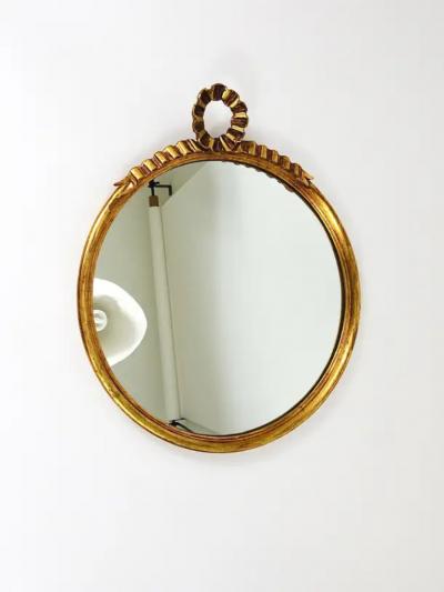 Round Midcentury Gilt Wood Wall Mirror C Allodi G Subelli Italy 1950s