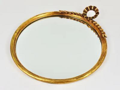 Round Midcentury Gilt Wood Wall Mirror C Allodi G Subelli Italy 1950s