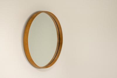Round Mirror with Beech Frame Italy 1960s
