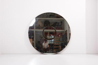 Round Mirror with New LED Lights 1970s