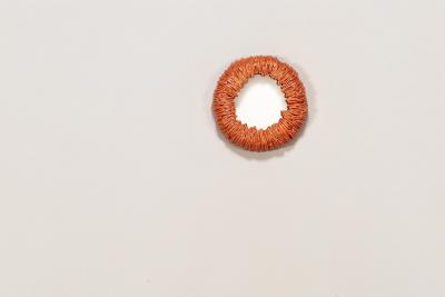 Round Mirror with Orange Red Ceramic Frame Italy 1970s