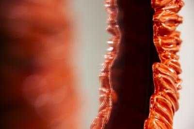 Round Mirror with Orange Red Ceramic Frame Italy 1970s