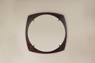Round Mirror with Outward Curved Rosewood Frame Italy 1960s