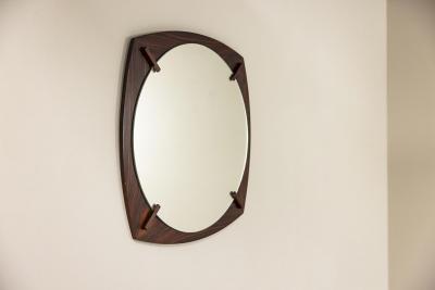 Round Mirror with Outward Curved Rosewood Frame Italy 1960s