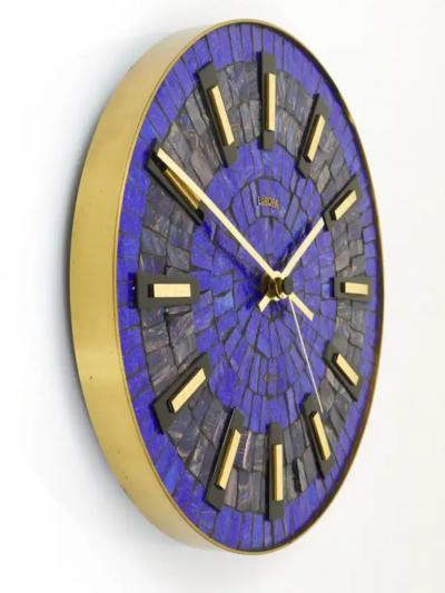 Round Modernist Blue Mosaic Wall Clock Europa Germany 1950s