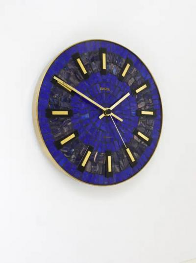 Round Modernist Blue Mosaic Wall Clock Europa Germany 1950s