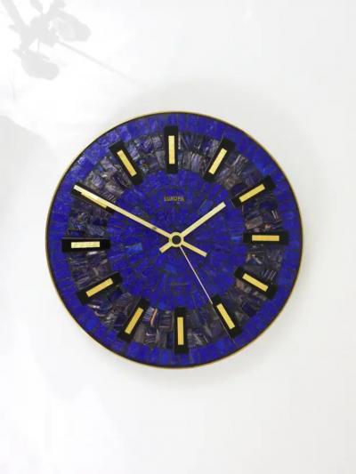 Round Modernist Blue Mosaic Wall Clock Europa Germany 1950s