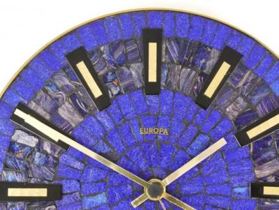 Round Modernist Blue Mosaic Wall Clock Europa Germany 1950s