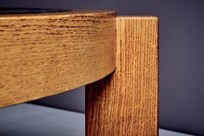 Round Oak Coffee Table with dark Slate Top