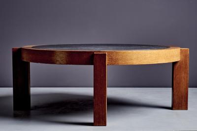 Round Oak Coffee Table with dark Slate Top