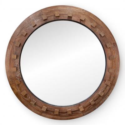 Round Oak Convex Mirror