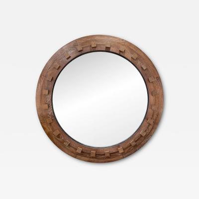 Round Oak Convex Mirror