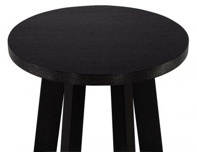 Round Oak Side Table in Black Cerused Finish
