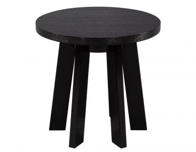 Round Oak Side Table in Black Cerused Finish