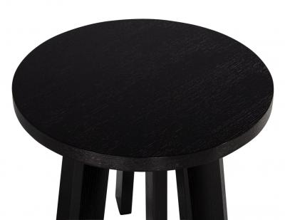 Round Oak Side Table in Black Cerused Finish