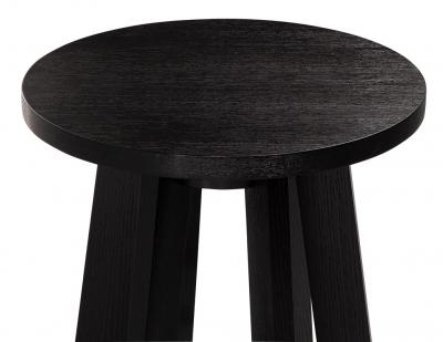 Round Oak Side Table in Black Cerused Finish