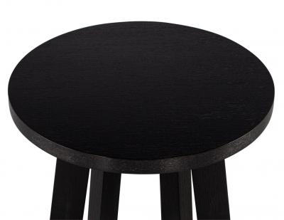 Round Oak Side Table in Black Cerused Finish