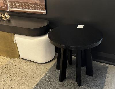 Round Oak Side Table in Black Cerused Finish