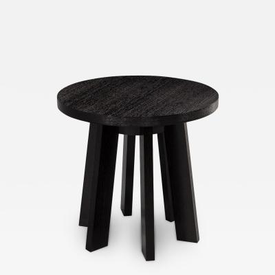 Round Oak Side Table in Black Cerused Finish