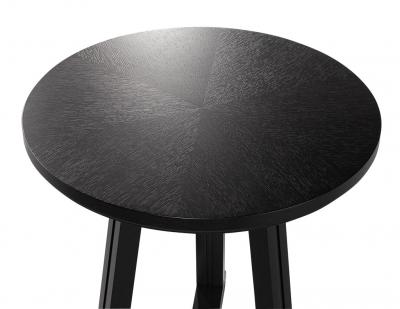 Round Oak Side Table in Cerused Black Finish