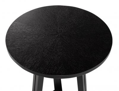 Round Oak Side Table in Cerused Black Finish