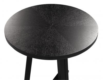 Round Oak Side Table in Cerused Black Finish