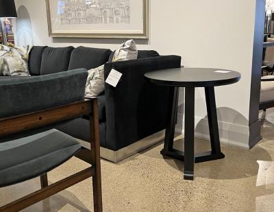 Round Oak Side Table in Cerused Black Finish