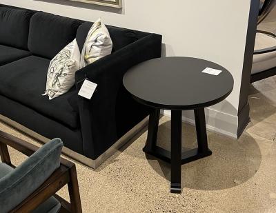 Round Oak Side Table in Cerused Black Finish