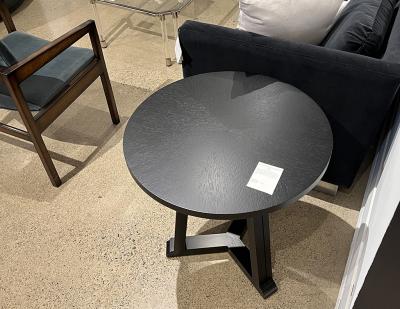 Round Oak Side Table in Cerused Black Finish