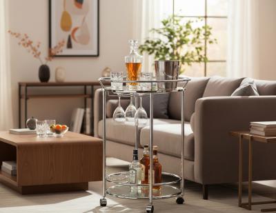Round Polished Metal Bar Cart