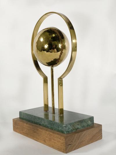 Round Sculpture in Brass with Rectangular Base