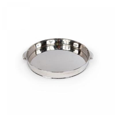 Round Silver Metal Tray with Handles