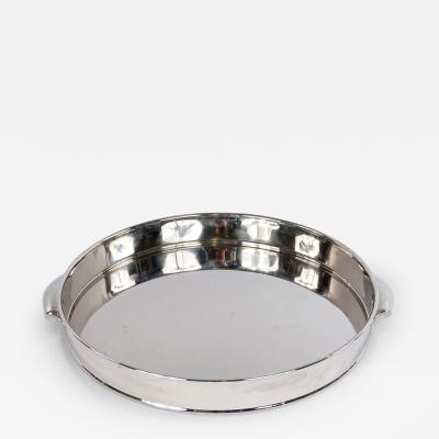 Round Silver Metal Tray with Handles