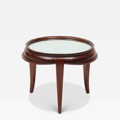 Round Tripod Mirror Glass Top Mahogany Coffee Table