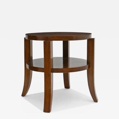 Round Two Tiered Art Deco Walnut Side Table