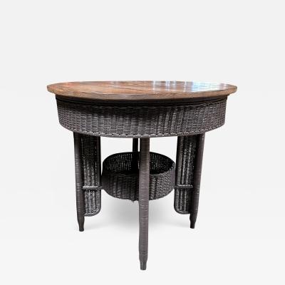 Round Wicker Table with Oak Top