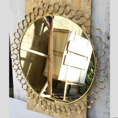 Round sculptural brass midcentury style mirror