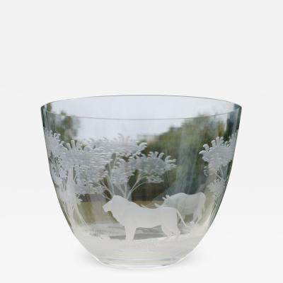 Rowland Ward Etched Crystal Animals Moser Glass Big Game African Safari Bowl