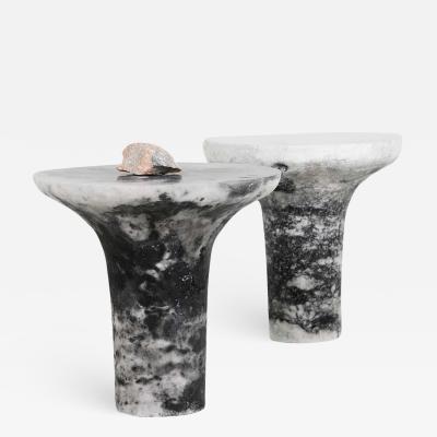 Roxane Lahidji Pair of Marbled Salts Gueridons by Roxane Lahidji