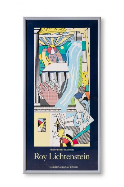 Roy Lichtenstein Photo of Mural with Blue Brushstroke Maquette by Roy Lichtenstein