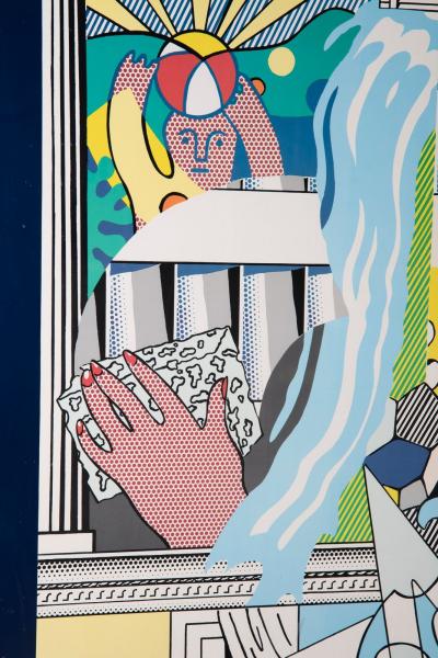 Roy Lichtenstein Photo of Mural with Blue Brushstroke Maquette by Roy Lichtenstein