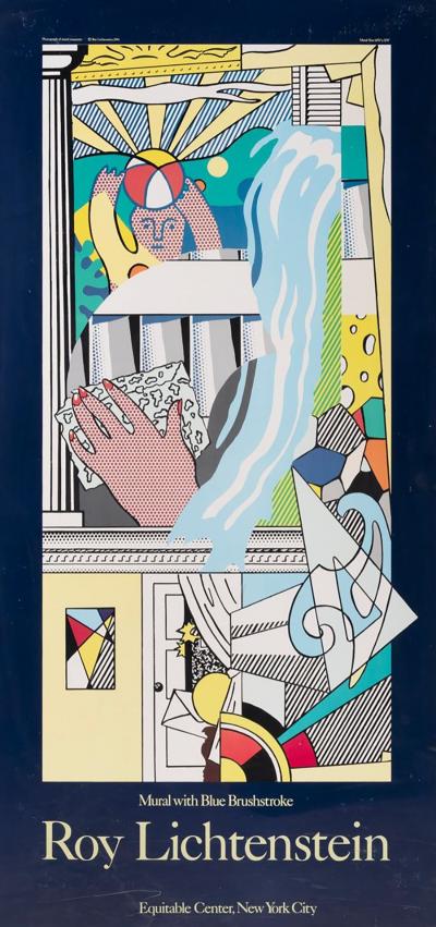 Roy Lichtenstein Photo of Mural with Blue Brushstroke Maquette by Roy Lichtenstein