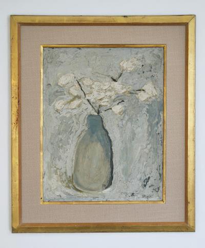 Roy Moyer Textured Still Life with Vase and White Blooms by Roy Moyer