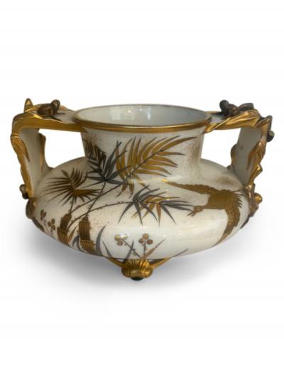 Royal Wocester porcelain vase centerpiece with floral and frog design