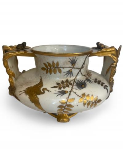 Royal Wocester porcelain vase centerpiece with floral and frog design