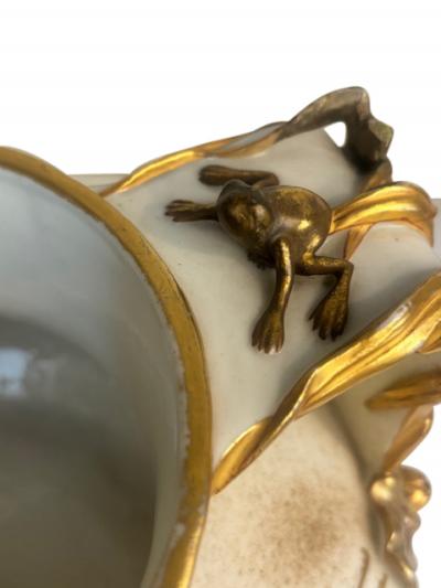 Royal Wocester porcelain vase centerpiece with floral and frog design