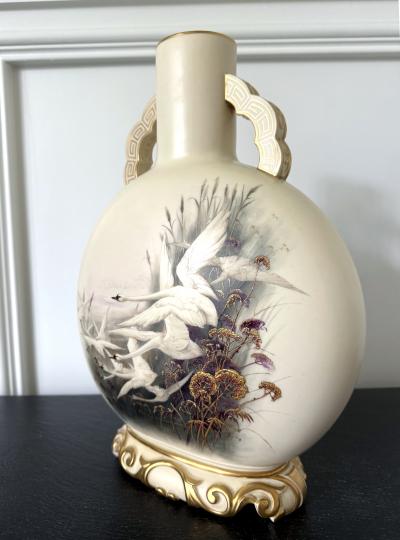 Royal Worcester Large Porcelain Moon Vase Charles Henry Clifford Baldwyn for Royal Worcester