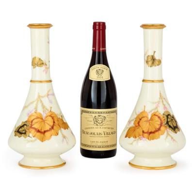 Royal Worcester Pair of antique Victorian Royal Worcester painted and gilt porcelain vases